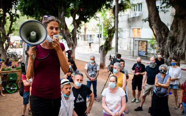 Israelis protest in Tel Aviv, calling for financial support from the government, on July 12, 2020. (Avshalom Sassoni/Flash90) Israelis protest in Tel Aviv, calling for financial support from the government, on July 12, 2020. (Avshalom Sassoni/Flash90)
