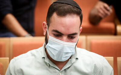 Eli Bar Zakai, the driver accused of causing the death of Ayalon Shalev-Amsalem arrives at the Tel Aviv District Court on July 21, 2020. (Miriam Alster/Flash90)
