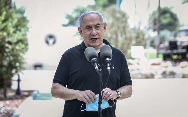 Prime Minister Benjamin Netanyahu visits an IDF Northern Command base in Safed on July 28, 2020. (David Cohen/Flash90) Prime Minister Benjamin Netanyahu visits an IDF Northern Command base in Safed on July 28, 2020. (David Cohen/Flash90)