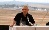 Defense Minister Benny Gantz visits the site of a proposed Military Intelligence base that will be constructed in southern Israel. (Ariel Hermoni/Defense Ministry)