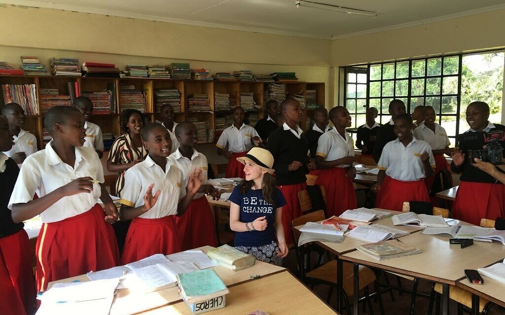 Hannah Alper with the 10th grade class at an all-girls secondary school in Kenya during a service trip with the organization Me to We, June 2016. (Courtesy)