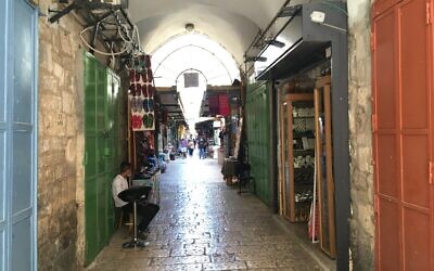 Empty streets in Jerusalem's Arab market during the coronavirus pandemic on Sunday, July 19, 2020 (Aaron Boxerman/Times of Israel)