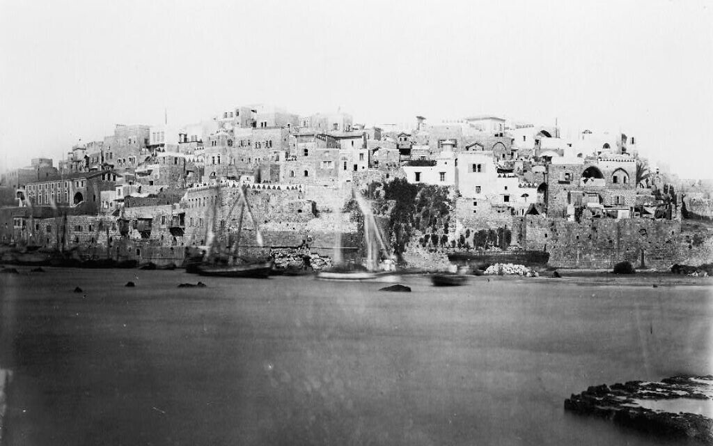 A photograph of the port city of Jaffa taken from the sea by P. Bergheim, circa 1860. (Library of Congress) A photograph of the port city of Jaffa taken from the sea by P. Bergheim, circa 1860. (Library of Congress)