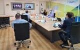 Jewish Agency staff members in Jerusalem during a briefing about the effects of the coronavirus crisis on Diaspora Jewish communities, July 8, 2020. (Courtesy of the Jewish Agency)