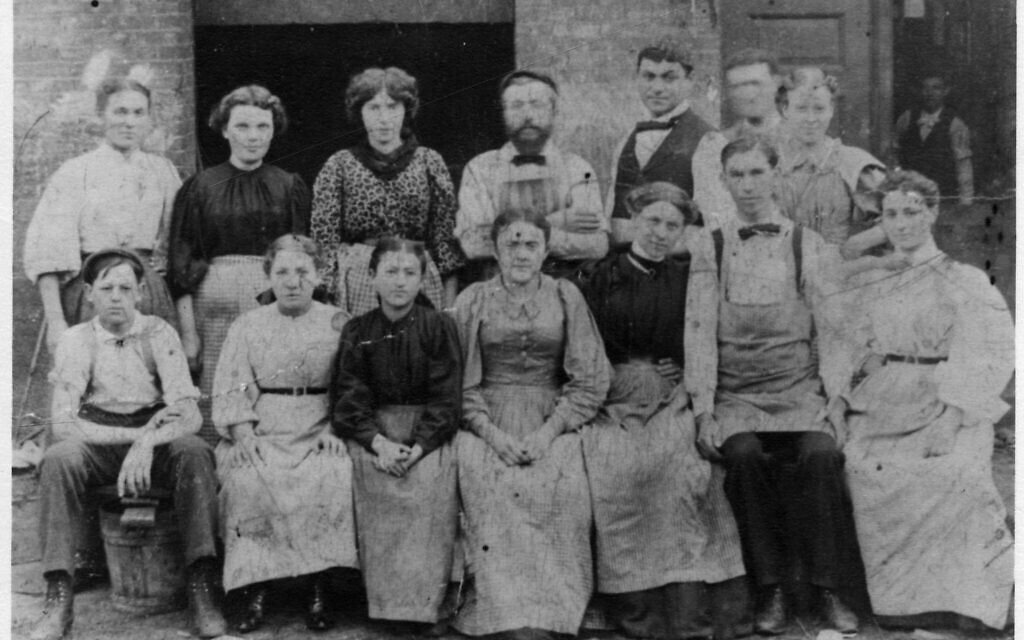 Fifteen-year-old Rose, third from left in back row, with fellow Cleveland cigar workers. (Courtesy)