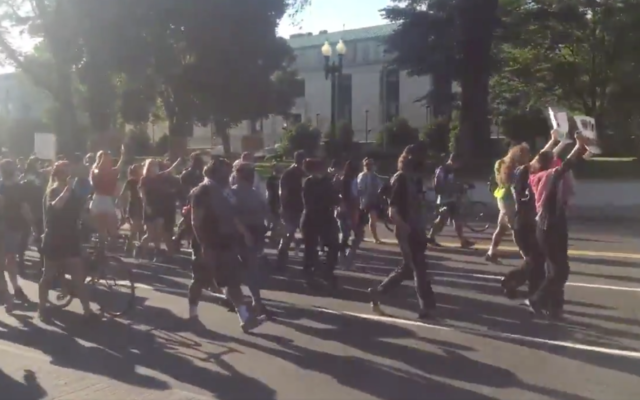 Protesters at a Black Lives Matter demonstration in Washington, D.C., on July 1, 2020. (Screenshot from Nic Rowan/Twitter) Protesters at a Black Lives Matter demonstration in Washington, D.C., on July 1, 2020. (Screenshot from Nic Rowan/Twitter)