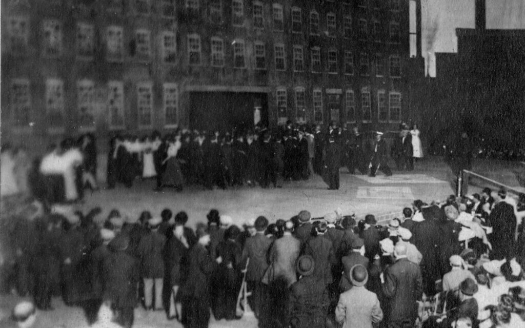 In 1913, more than 1,000 striking silk workers from Paterson, New Jersey marched to Madison Square Garden, where they put on a pageant about their strike written by John Reed. (Walter P. Reuther Library, Archives of Labor and Urban Affairs, Wayne State University)