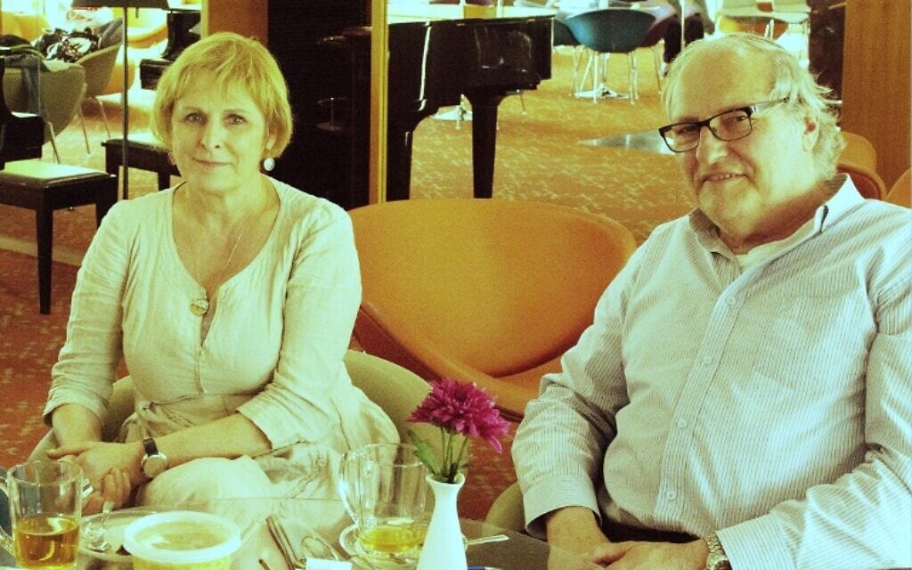 Nazi hunter Efraim Zuroff, right, and Lithuanian journalist Ruta Vanagaite in Jerusalem in this undated photo. (Courtesy)