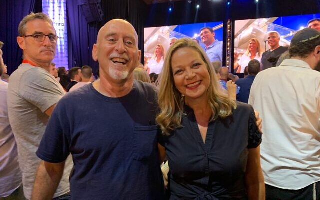 Prof. Alon Tal (left) with Blue and White lawmaker Miiki Haimovich at the Tel Aviv port on election night, September 17, 2020. (Courtesy Alon Tal) Prof. Alon Tal (left) with Blue and White lawmaker Miiki Haimovich at the Tel Aviv port on election night, September 17, 2020. (Courtesy Alon Tal)