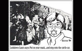 A political cartoon published July 3, 2020, by the Anderson County Review against Kansas Governor Laura Kelly's order requiring state residents to wear masks. (The Anderson County Review Facebook page via JTA)
