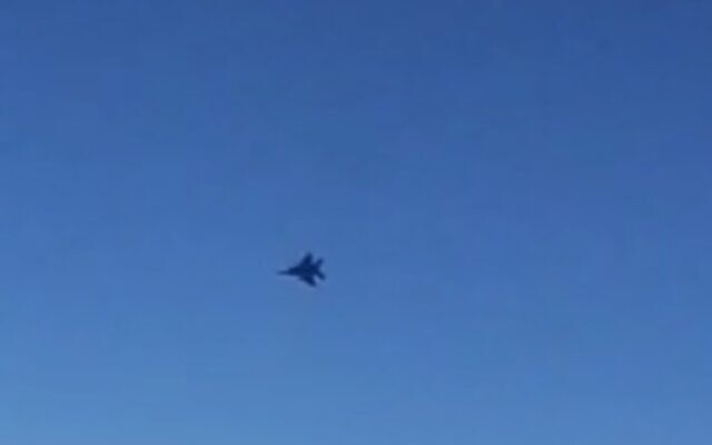 Video shared by Iran's IRIB news agency claims to show a fighter jet menacing a Mahan Air flight over Syria, July 23, 2020. (Screen capture: IRIB) Video shared by Iran's IRIB news agency claims to show a fighter jet menacing a Mahan Air flight over Syria, July 23, 2020. (Screen capture: IRIB)