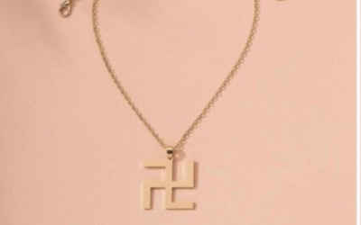 The swastika necklace for sale on the Shein website, July 10, 2020 (Screen grab via JTA) The swastika necklace for sale on the Shein website, July 10, 2020 (Screen grab via JTA)