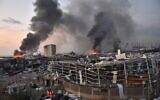 A general view of the scene of an explosion at the port of Lebanon's capital Beirut, on August 4, 2020 . (STR / AFP)