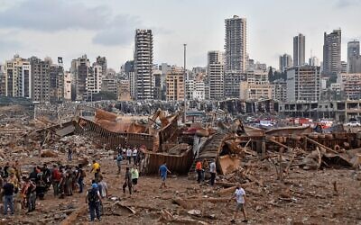 A picture shows the scene of an explosion near the the port in the Lebanese capital Beirut on August 4, 2020. (by STR / AFP)