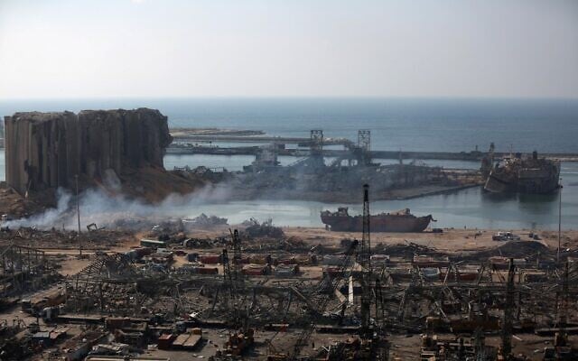 A partial view of the devastated Beirut port is pictured from the nearby neighbourhood of Mar Mikaehl on August 6, 2020, two days after a massive blast there shook the Lebanese capital. (Patrick BAZ / AFP) A partial view of the devastated Beirut port is pictured from the nearby neighbourhood of Mar Mikaehl on August 6, 2020, two days after a massive blast there shook the Lebanese capital. (Patrick BAZ / AFP)