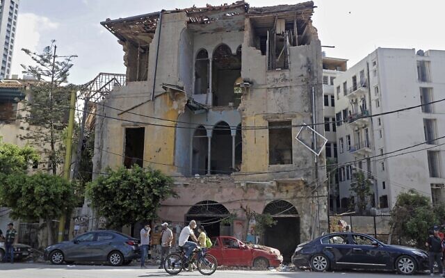 A heavily-damaged traditional Lebanese house due to the Beirut port explosion, in the devastated Gemmayzeh neighborhood across from the port, August 11, 2020. (JOSEPH EID / AFP) A heavily-damaged traditional Lebanese house due to the Beirut port explosion, in the devastated Gemmayzeh neighborhood across from the port, August 11, 2020. (JOSEPH EID / AFP)