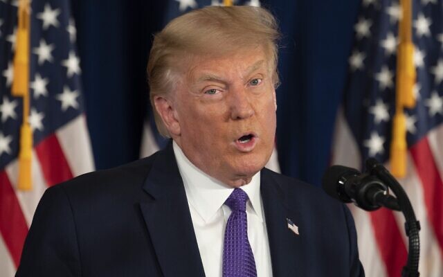 US President Donald Trump speaks during a press conference in Bedminster, New Jersey, on August 15, 2020. (JIM WATSON / AFP) US President Donald Trump speaks during a press conference in Bedminster, New Jersey, on August 15, 2020. (JIM WATSON / AFP)