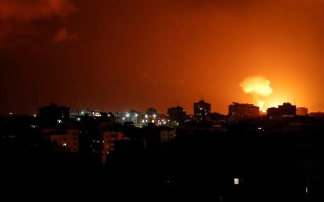 Smoke and flames rise after Israeli war planes army carried out airstrikes over Gaza City on August 18, 2020 after a rocket was fired from Gaza towards Israel (Photo by MAHMUD HAMS / AFP) Smoke and flames rise after Israeli war planes army carried out airstrikes over Gaza City on August 18, 2020 after a rocket was fired from Gaza towards Israel (Photo by MAHMUD HAMS / AFP)