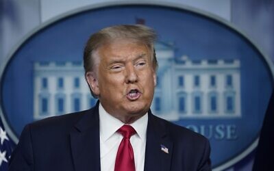 US President Donald Trump speaks during a news conference in the James Brady Press Briefing Room of the White House on August 3, 2020, in Washington, DC. (Drew Angerer/Getty Images/AFP)