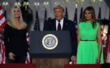 US President Donald Trump flanked by first lady Melania Trump is introduced by his daughter and White House senior adviser, Ivanka Trump, as he prepares to deliver his acceptance speech for the Republican presidential nomination on the South Lawn of the White House August 27, 2020, in Washington, DC (Chip Somodevilla/Getty Images/AFP)