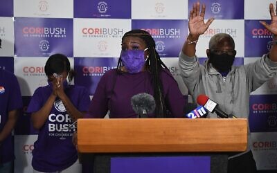 Missouri Democratic congressional candidate Cori Bush gives her victory speech at her campaign office in St. Louis, Missouri on August 4, 2020. (Michael B. Thomas/Getty Images)