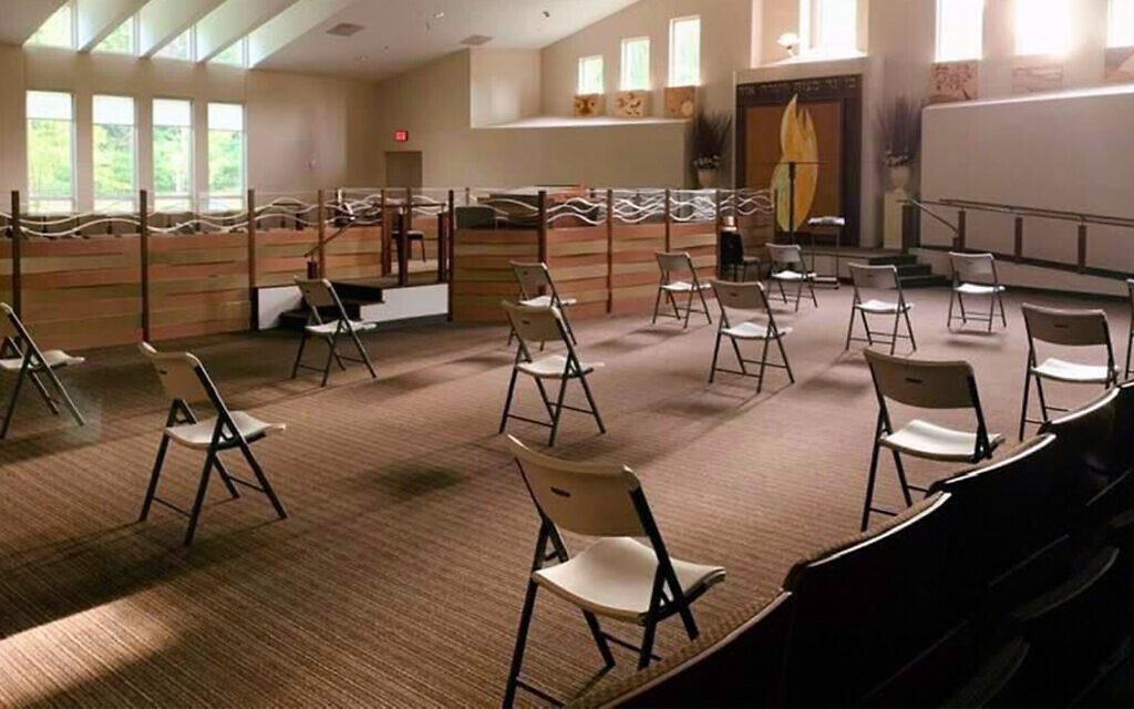Chairs are set up for a socially distanced service at the Congregation Ohr HaTorah in Atlanta. (Courtesy of Rabbi Adam Starr/ via JTA)