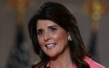 Former US ambassador to the United Nations Nikki Haley speaks during the first day of the Republican convention at the Mellon auditorium in Washington, DC on August 24, 2020. (OLIVIER DOULIERY/AFP)