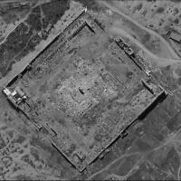 A photograph of the Temple of Bel in Palmyra, Syria, taken by Israel's Ofek 16 spy satellite, which was released by the Defense Ministry on August 24, 2020. (Defense Ministry)