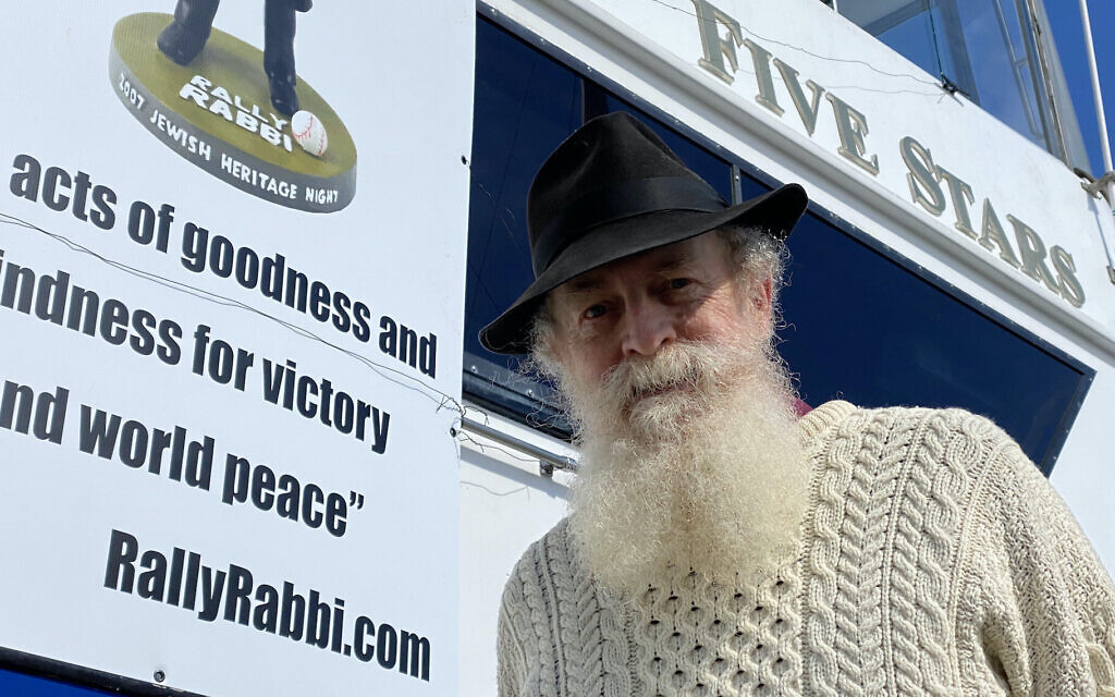 Rabbi Yosef Langer on a yacht before the San Francisco Giants’ home opener, July 28, 2020. (Gabriel Greschler) Rabbi Yosef Langer on a yacht before the San Francisco Giants’ home opener, July 28, 2020. (Gabriel Greschler)