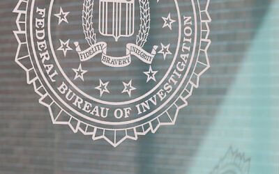 Illustrative: The FBI logo outside the Atlanta field office on February 1, 2019 in Atlanta, Georgia (Jessica McGowan/Getty Images via JTA)
