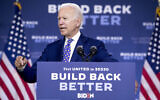 Democratic presidential candidate Joe Biden speaks at a campaign event at the William "Hicks" Anderson Community Center in Wilmington, Delaware, on July 28, 2020 (AP Photo/Andrew Harnik)