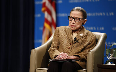 US Supreme Court Associate Justice Ruth Bader Ginsburg speaks during a discussion on the 100th anniversary of the ratification of the 19th Amendment at Georgetown University Law Center in Washington, February 10, 2020. (Patrick Semansky/AP)