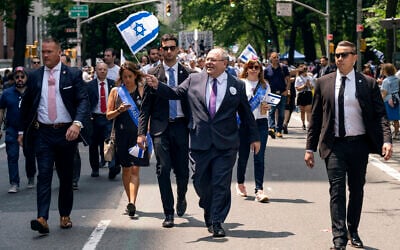 The-consul general of Israel in New York Dani Dayan at the Celebrate Israel Parade, June 2, 2019, in New York. (AP Photo/Craig Ruttle)