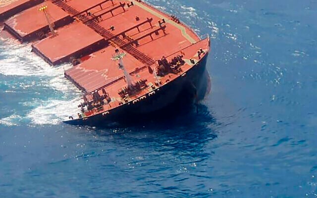 Illustrative: A half-sunken cargo ship (Brazilian Navy via AP) Illustrative: A half-sunken cargo ship (Brazilian Navy via AP)