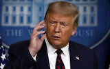 US President Donald Trump speaks during a briefing with reporters in the James Brady Press Briefing Room of the White House, August 4, 2020, in Washington.(AP Photo/Alex Brandon)