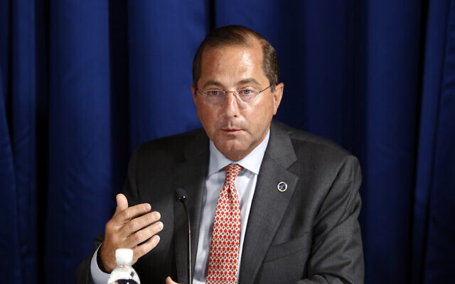 US Health and Human Services Secretary Alex Azar speaks during a roundtable discussion with US President Donald Trump on the coronavirus outbreak and storm preparedness at Pelican Golf Club in Belleair, Florida, on July 31, 2020. (AP Photo/Patrick Semansky, File) US Health and Human Services Secretary Alex Azar speaks during a roundtable discussion with US President Donald Trump on the coronavirus outbreak and storm preparedness at Pelican Golf Club in Belleair, Florida, on July 31, 2020. (AP Photo/Patrick Semansky, File)
