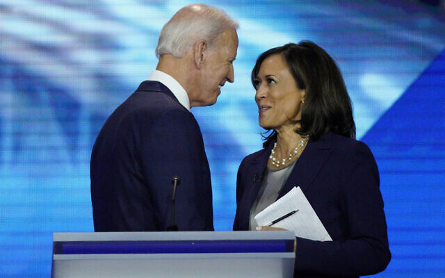 In this Sept. 12, 2019, file photo, Democratic presidential candidate former Vice President Joe Biden, left, and then-candidate Sen. Kamala Harris, D-Calif. shake hands after a Democratic presidential primary debate hosted by ABC at Texas Southern University in Houston. Biden has chosen Harris as his running mate. (AP Photo/David J. Phillip, File) In this Sept. 12, 2019, file photo, Democratic presidential candidate former Vice President Joe Biden, left, and then-candidate Sen. Kamala Harris, D-Calif. shake hands after a Democratic presidential primary debate hosted by ABC at Texas Southern University in Houston. Biden has chosen Harris as his running mate. (AP Photo/David J. Phillip, File)