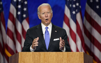 Democratic presidential candidate  Joe Biden speaks during the fourth day of the Democratic National Convention, Thursday, Aug. 20, 2020, at the Chase Center in Wilmington, Del. (AP/Andrew Harnik)