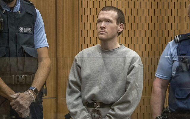 Twenty-nine-year-old Australian Brenton Harrison Tarrant stands in the dock at the Christchurch High Court for sentencing after pleading guilty to 51 counts of murder, 40 counts of attempted murder and one count of terrorism in Christchurch, New Zealand, August 24, 2020 (John Kirk-Anderson/Pool Photo via AP) Twenty-nine-year-old Australian Brenton Harrison Tarrant stands in the dock at the Christchurch High Court for sentencing after pleading guilty to 51 counts of murder, 40 counts of attempted murder and one count of terrorism in Christchurch, New Zealand, August 24, 2020 (John Kirk-Anderson/Pool Photo via AP)