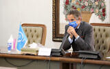 International Atomic Energy Agency Director General Rafael Mariano Grossi attends a meeting with head of the Atomic Energy Organization of Iran Ali Akbar Salehi, in Tehran, Iran on August 25, 2020. (Atomic Energy Organization of Iran via AP)