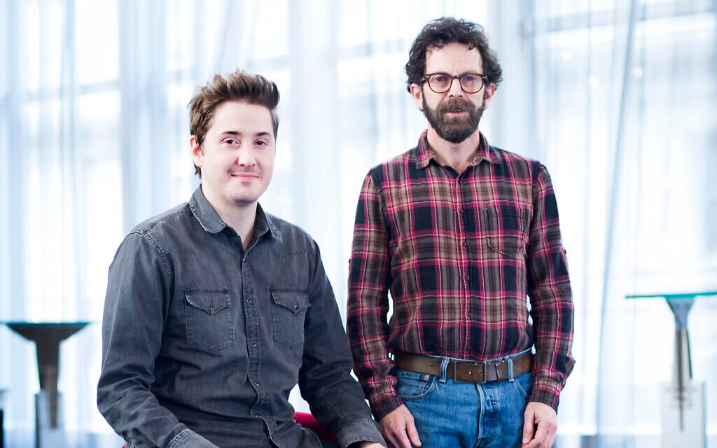 In this November 30, 2015 photo, directors Duke Johnson, left, and Charlie Kaufman pose for a portrait in New York to promote their film, 'Anomalisa.' (AP images)