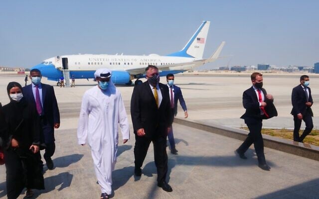 US Secretary of State Mike Pompeo arrives in the United Arab Emirates on August 26, 2020 (Twitter) US Secretary of State Mike Pompeo arrives in the United Arab Emirates on August 26, 2020 (Twitter)