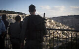 Illustrative: Border Police officers at a lookout point near the East Jerusalem neighborhood of Silwan on October 30, 2014. (Miriam Alster/Flash90)
