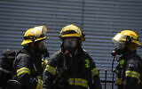 Illustrative -- Firefighters at the scene of ammonia leak, near a shopping mall in Acre, June 27, 2019 (Meir Vaknin/Flash90)