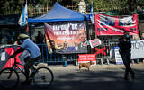 Illustrative. An anti-Netanyahu protest encampment outside the Prime Minister's Residence in Jerusalem, on July 20, 2020. (Yonatan Sindel/ Flash90/ File)