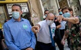 Yamina leader Naftali Bennett during a visit in downtown Jerusalem on August 5, 2020. (Yonatan Sindel/Flash90)