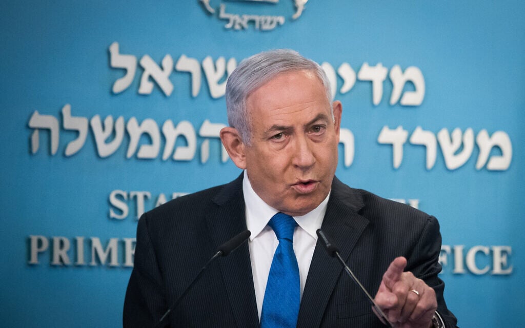 Prime Minister Benjamin Netanyahu speaks at the Prime Minister's Office in Jerusalem on August 13, 2020 about the new Israel-UAE peace deal. (Yonatan Sindel/Flash90) Prime Minister Benjamin Netanyahu speaks at the Prime Minister's Office in Jerusalem on August 13, 2020 about the new Israel-UAE peace deal. (Yonatan Sindel/Flash90)