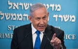 Prime Minister Benjamin Netanyahu discusses the Israel-UAE normalization deal at the PM's office in Jerusalem, on August 13, 2020. (Yonatan Sindel/ Flash90)