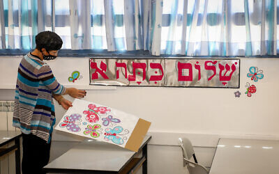 Preparations for the new school year at Orot Etzion school in the settlement of Efrat, on August 17, 2020. (Gershon Elinson/Flash90)