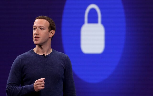 Facebook CEO Mark Zuckerberg speaks during the F8 Facebook Developers conference on May 1, 2018 in San Jose, California. (Justin Sullivan/Getty Images, via JTA) Facebook CEO Mark Zuckerberg speaks during the F8 Facebook Developers conference on May 1, 2018 in San Jose, California. (Justin Sullivan/Getty Images, via JTA)